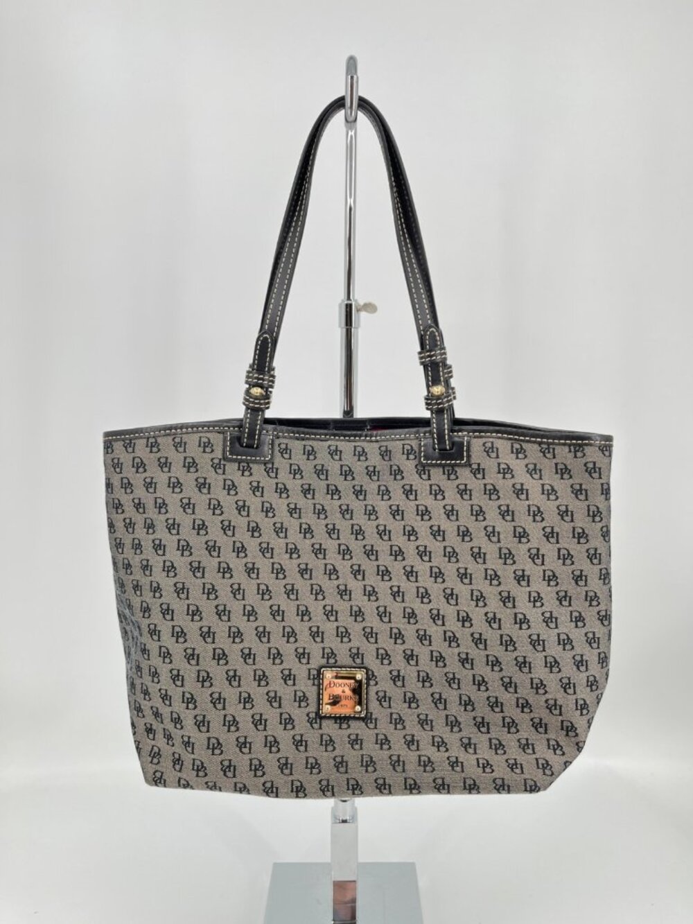 Dooney & Bourke Signature Monogram Tote Gray Black Snap Closure Double Strap